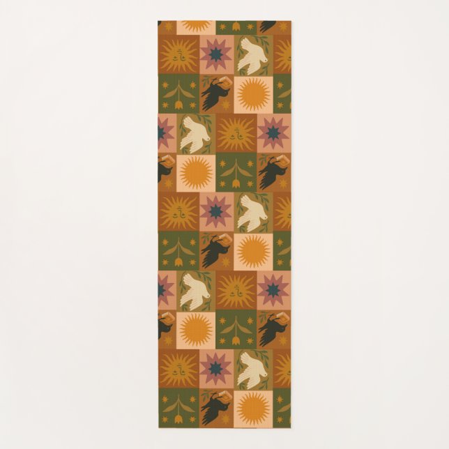 Bohemian Celestial Patchwork with Mystical Symbols Yoga Mat (Front)