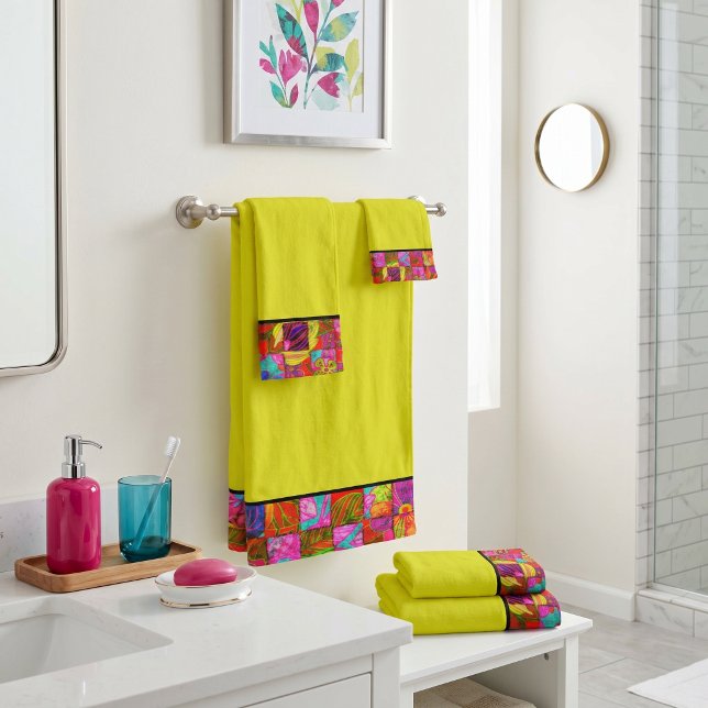 Bohemian chequered floral bath towel set (Creator Uploaded)