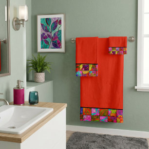 Bohemian chequered floral bath towel set