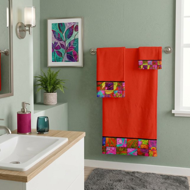 Bohemian chequered floral bath towel set (Creator Uploaded)