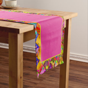 Bohemian chequered floral short table runner