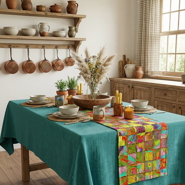 Bohemian chequered floral short table runner (Creator Uploaded)