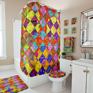Bohemian chequered floral shower curtain