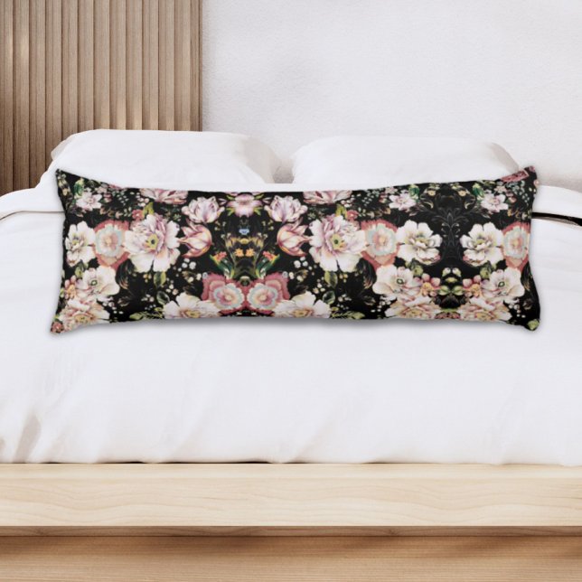 bohemian chic blush pink flowers dark floral body cushion (bohemian chic blush pink flowers dark floral body pillow)