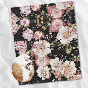 bohemian chic blush pink flowers dark floral fleece blanket