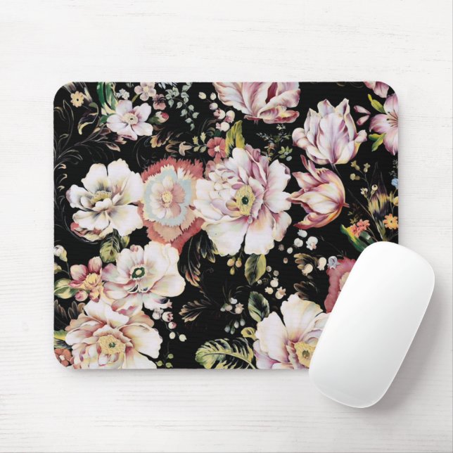 bohemian chic blush pink flowers dark floral mouse pad (With Mouse)