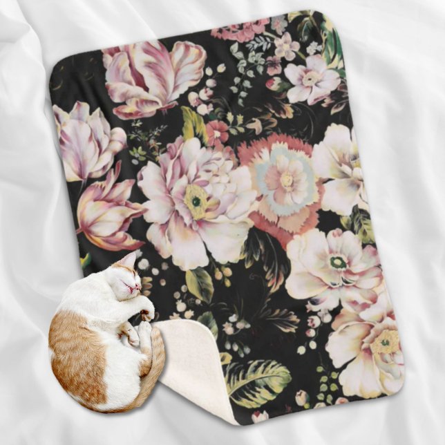 bohemian chic blush pink flowers dark floral sherpa blanket (bohemian chic blush pink flowers dark floral sherpa blanket)