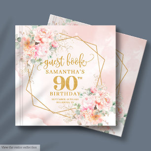 Bohemian Chic Blush Pink Gold Floral 90th Birthday Guest Book