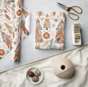 Bohemian Chic Christmas Holiday Collage Wrapping Paper