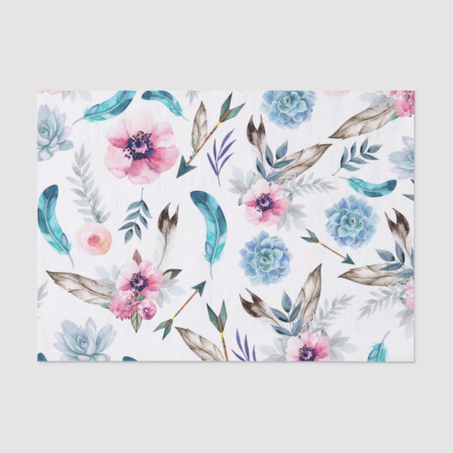 Bohemian Chic Floral Boho Girl Tissue Paper (Front)