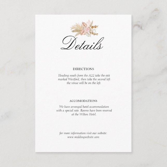 Bohemian Chic  floral Wedding  Enclosure Card (Front)