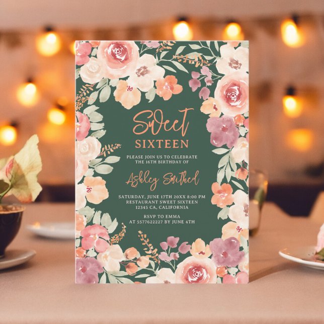 Bohemian chic orange painted fall Sweet 16 Invitation (Bohemian chic orange painted fall Sweet 16 Invitation on green)
