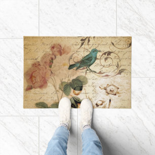 Bohemian chic  Paris Scripts bird french botanical Doormat