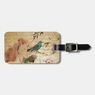 Bohemian chic  Paris Scripts bird french botanical Luggage Tag