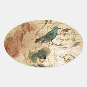 Bohemian chic  Paris Scripts bird french botanical Oval Sticker