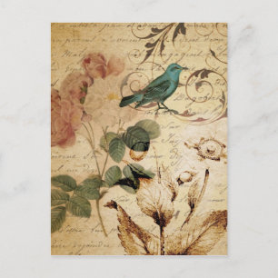 Bohemian chic Paris Scripts bird french botanical Postcard