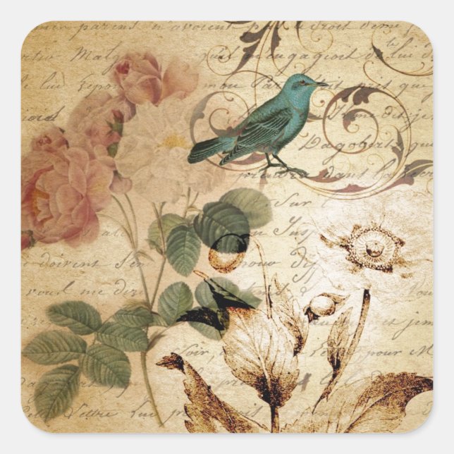 Bohemian chic  Paris Scripts bird french botanical Square Sticker (Front)