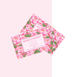Bohemian Chic Pink Peonies Pattern Business Card