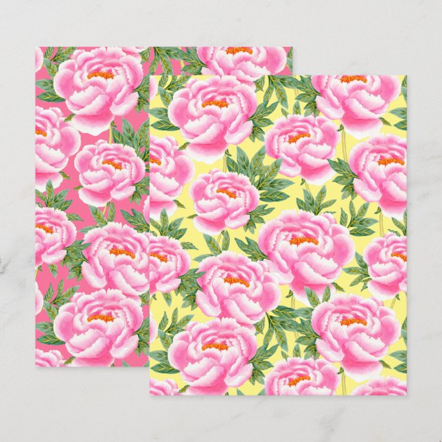 Bohemian Chic Pink Peonies Pattern Scrapbook Paper (Front/Back)