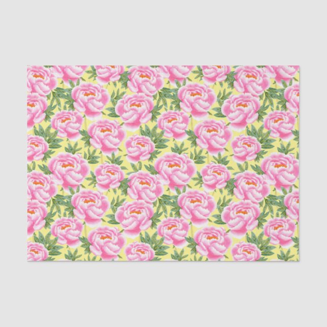 Bohemian Chic Pink Peonies Pattern - Yellow Tissue Paper (Front)