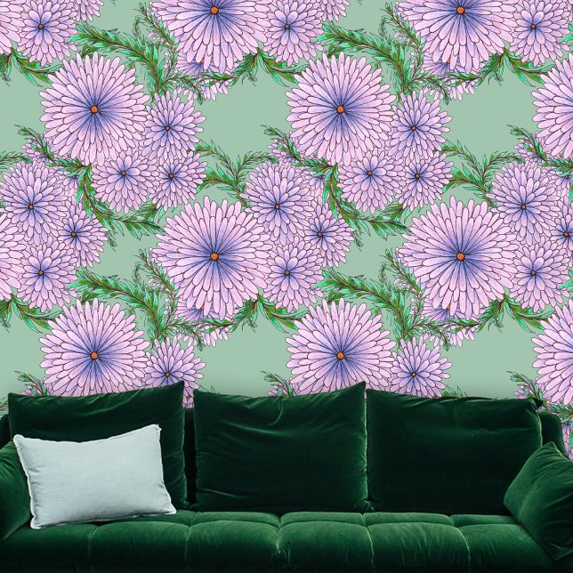 Bohemian Chic Soft Lavender Lilac Blossoms on Mint Wallpaper (Creator Uploaded)
