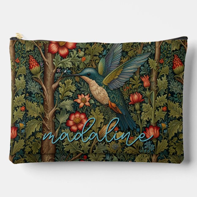 Bohemian chic vintage hummingbird personalise  accessory pouch (Front)