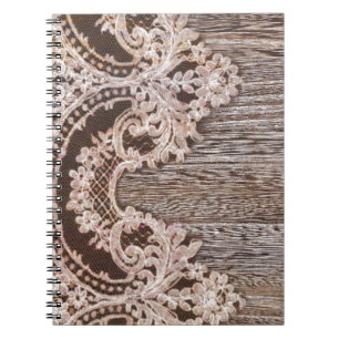 bohemian chic western country wood floral lace notebook