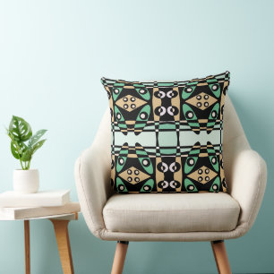 Bohemian Chintz 50 Green Peach Black Cushion