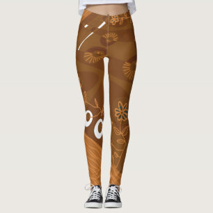 Bohemian Chintz Illustration Brown Leggings
