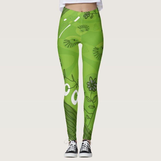 Bohemian Chintz Illustration Green 2 Leggings (Front)