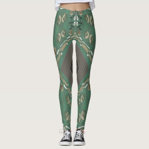 Bohemian Chintz Illustration Green Mushroom White Leggings