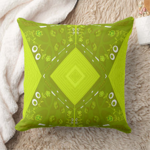 Bohemian Chintz Illustration Green Olive Avocado Cushion