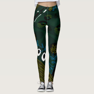 Bohemian Chintz Illustration Green Olive Blue Leggings