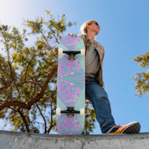 Bohemian Chintz Illustration Lilac Spearmint White Skateboard