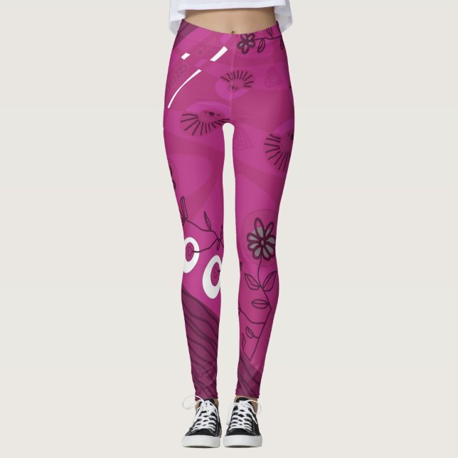 Bohemian Chintz Illustration Magenta 2 Leggings (Front)