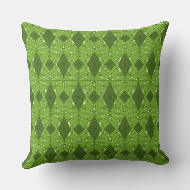 Bohemian Chintz Illustration Micro Green Cushion (Back)