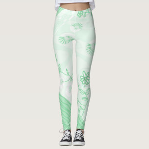 Bohemian Chintz Illustration Pastel Green Leggings
