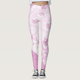 Bohemian Chintz Illustration Pastel Pink Leggings