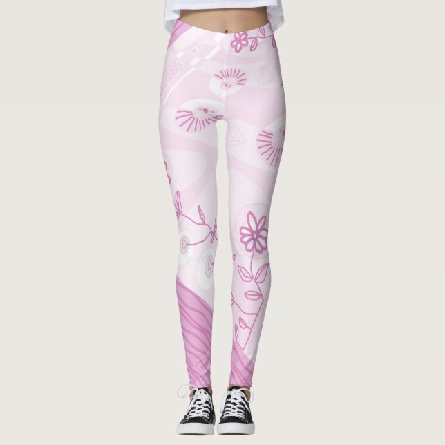 Bohemian Chintz Illustration Pastel Pink Leggings (Front)
