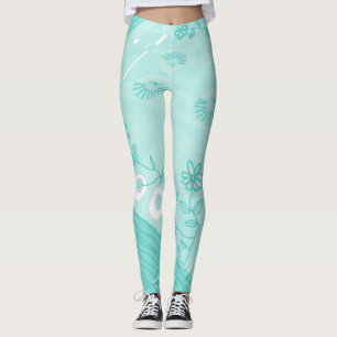 Bohemian Chintz Illustration Pastel Turquoise Leggings