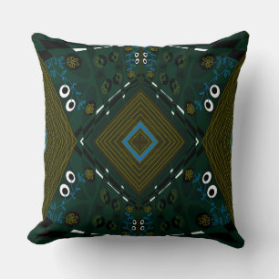 Bohemian Chintz Illustration Teal Olive Airforce  Cushion