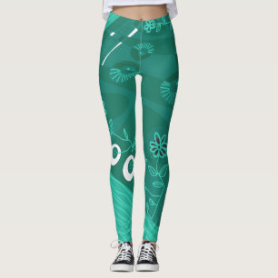 Bohemian Chintz Illustration Verdant Green Blue Leggings