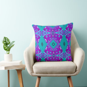 Bohemian Chintz Illustration Violet Turquoise  Cushion
