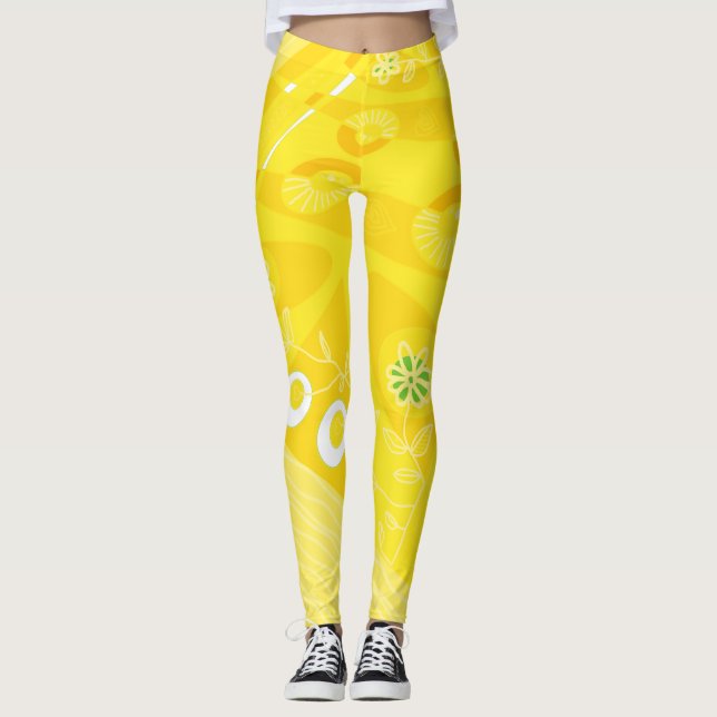 Bohemian Chintz Illustration Yellow Leggings (Front)