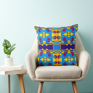 Bohemian Chintz Yellow Cyan Magenta Orange Cushion