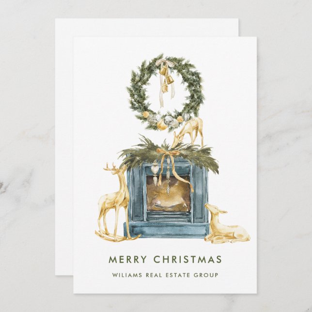 Bohemian Christmas Composition Corporate Greeting Holiday Card (Front/Back)