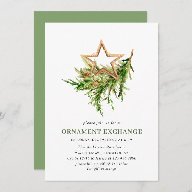 Bohemian Christmas Ornament Exchange Party Invitation (Front/Back)