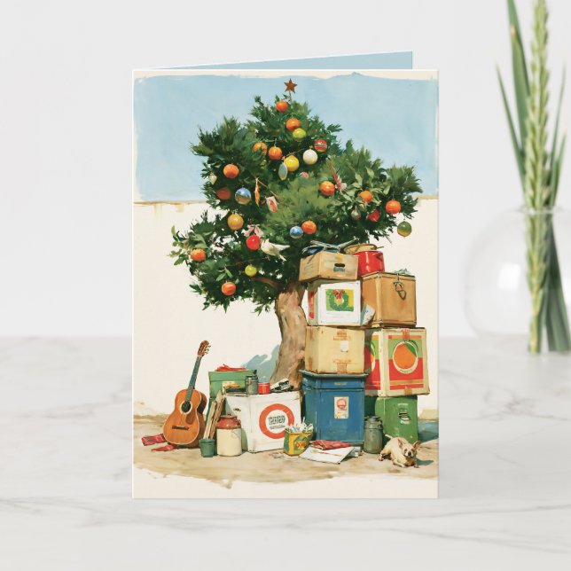 Bohemian Christmas Tree and Moving Boxes Card (Front)