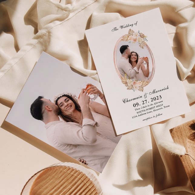 Bohemian Circle Boarder 2 Photo Wedding Invitation (Creator Uploaded)