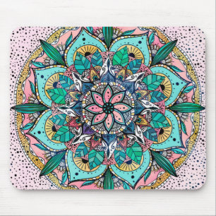 Bohemian Colorful Watercolor Floral Mandala Mouse Pad